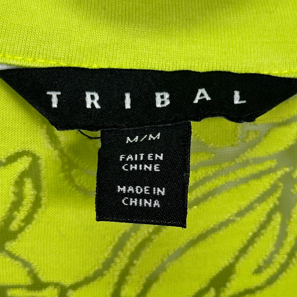 TRIBAL Neon Green Spring Floral Burnout Sleeveless Blouse Medium - Picture 2 of 4
